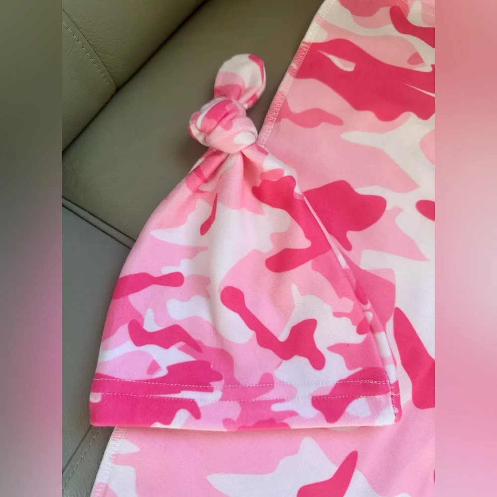 Hot Pink Camouflage Infant Swaddle and Hat Set - Brand new!
